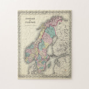 Vintage Map of Norway and Sweden (1856) Jigsaw Puzzle