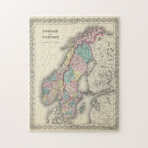 Vintage Map of Norway and Sweden 1856 Jigsaw Puzzle