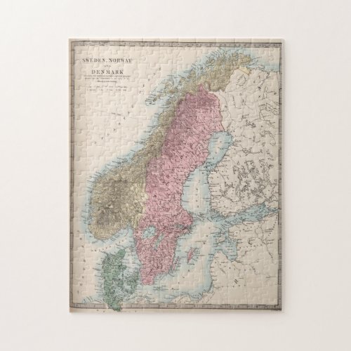 Vintage Map of Norway and Sweden 1865 Jigsaw Puzzle