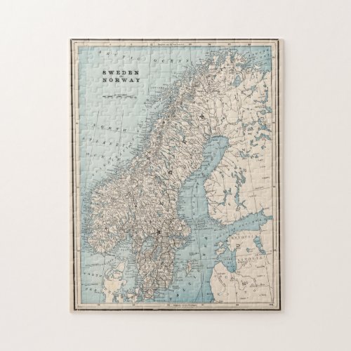 Vintage Map of Norway and Sweden 1893 Jigsaw Puzzle