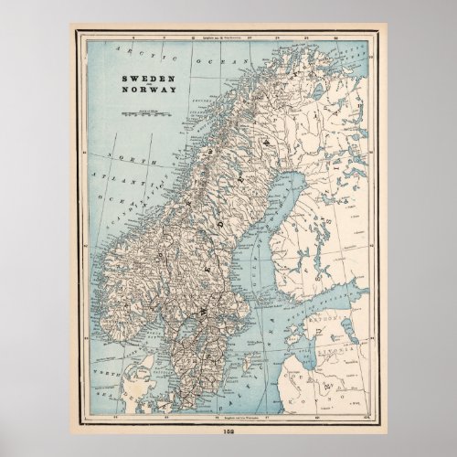 Vintage Map of Norway and Sweden 1893 Poster