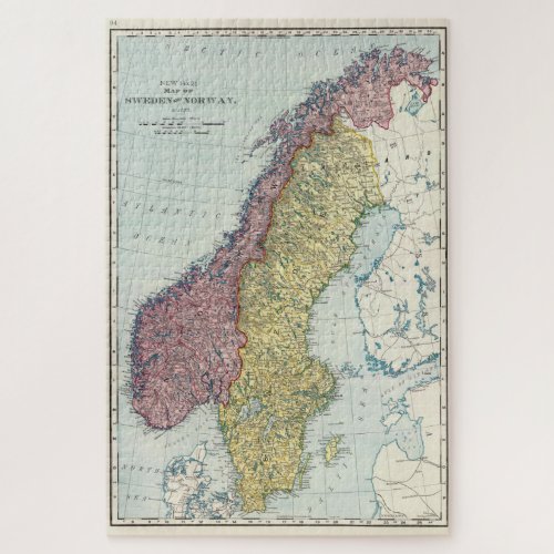 Vintage Map of Norway and Sweden 1895 Jigsaw Puzzle