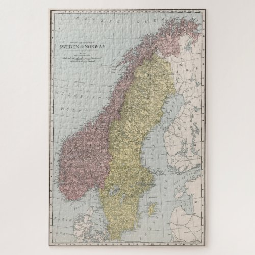 Vintage Map of Norway and Sweden 1912 Jigsaw Puzzle