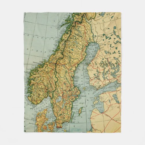 Vintage Map of Norway and Sweden 1921 Fleece Blanket