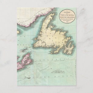 Vintage Map of Nova Scotia and Newfoundland (1807) Postcard