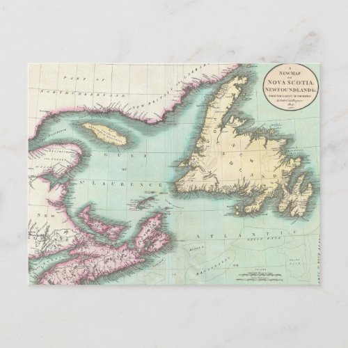 Vintage Map of Nova Scotia and Newfoundland 1807 Postcard