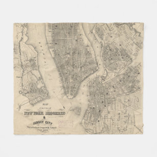 Vintage Map of NYC and Brooklyn (1855) Fleece Blanket