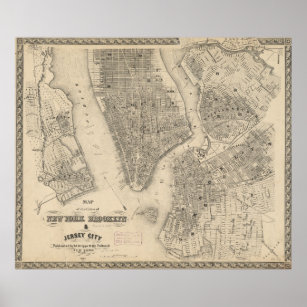 Vintage Map of NYC and Brooklyn (1855) Poster
