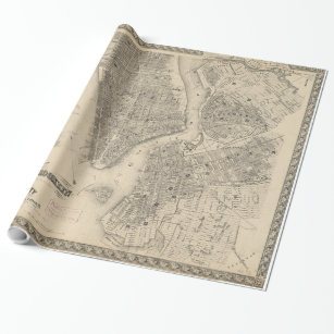 Vintage Map of NYC and Brooklyn (1855) Wrapping Paper