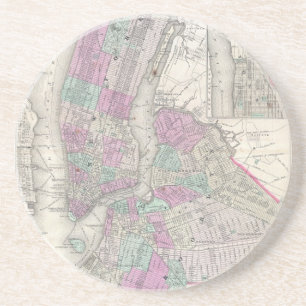 Vintage Map of NYC and Brooklyn (1866) Drink Coaster