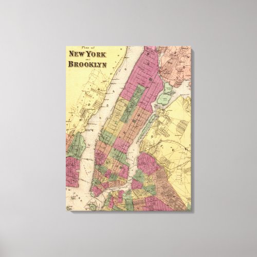 Vintage Map of NYC and Brooklyn 1868 Canvas Print