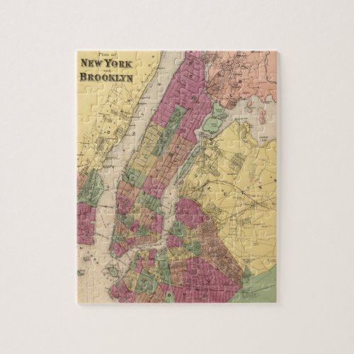 Vintage Map of NYC and Brooklyn 1868 Jigsaw Puzzle