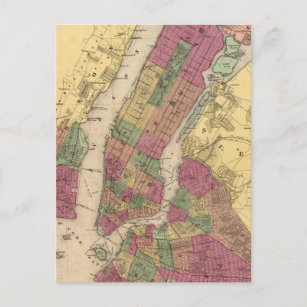Vintage Map of NYC and Brooklyn (1868) Postcard
