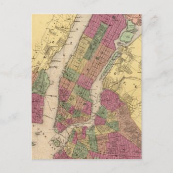 Vintage Map Of Nyc And Brooklyn (1868) Postcard by Alleycatshirts at Zazzle