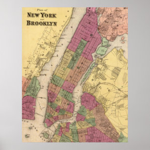 Vintage Map of NYC and Brooklyn (1868) Poster