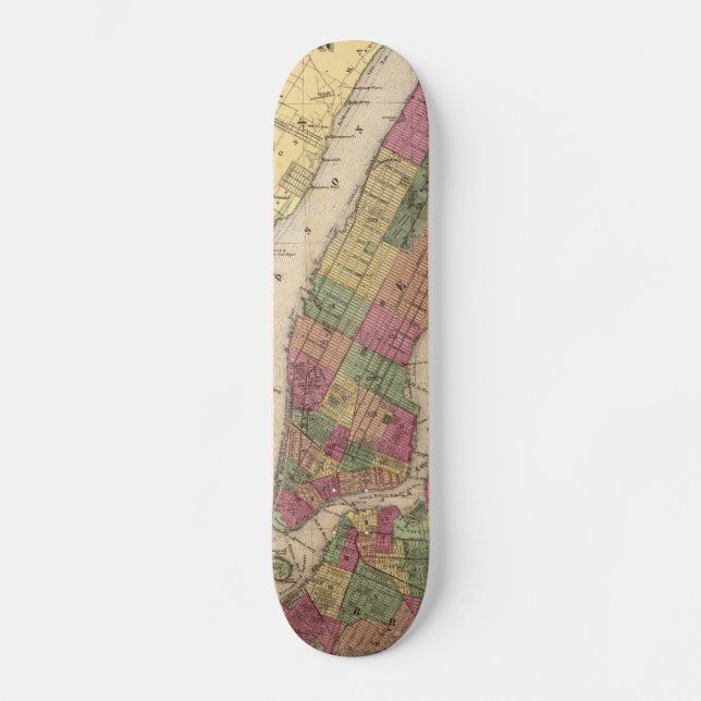 Vintage Map of NYC and Brooklyn (1868) Skateboard (Front)