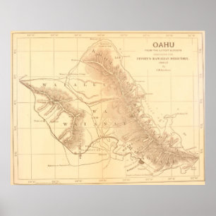 Vintage Map of Oahu Hawaii (1901) Poster