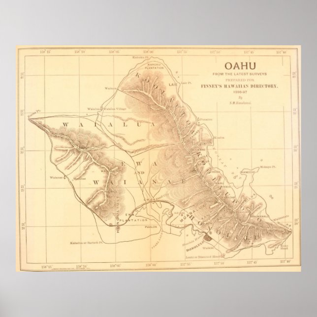 Vintage Map of Oahu Hawaii (1901) Poster (Front)