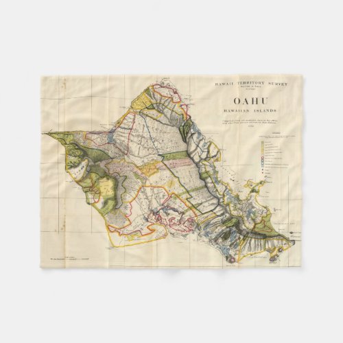 Vintage Map of Oahu Hawaii 1906 Fleece Blanket