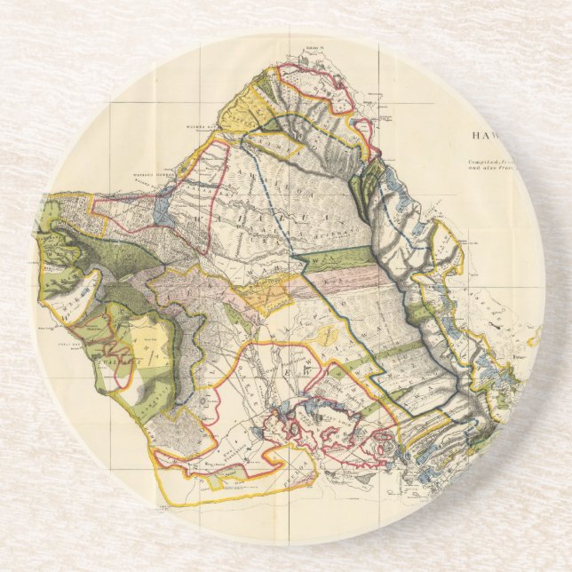 Vintage Map of Oahu Hawaii (1906) Sandstone Coaster (Front)