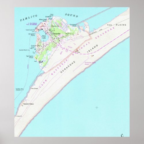 Vintage Map of Ocracoke North Carolina 1948 Poster