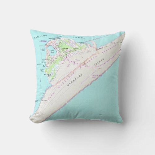 Vintage Map of Ocracoke North Carolina 1948 Throw Pillow