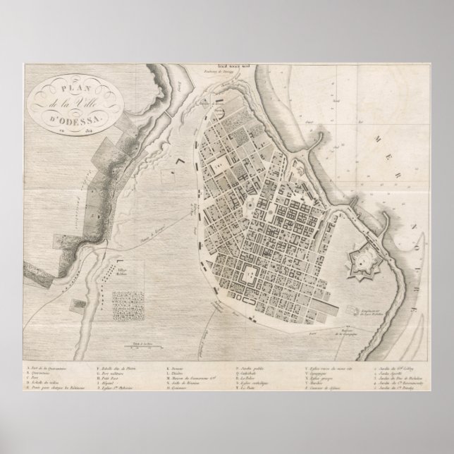 Vintage Map of Odessa Ukraine (1827) Poster (Front)