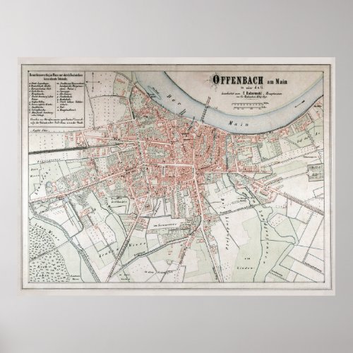 Vintage Map of Offenbach am Main Germany 1861 Poster