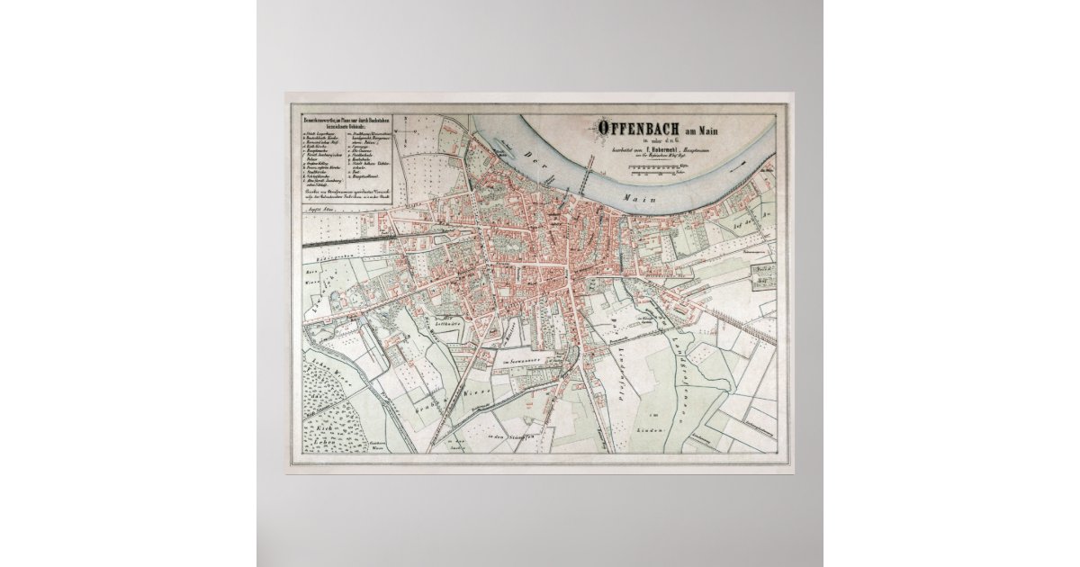 Vintage Map of Offenbach am Main Germany (1861) Poster | Zazzle