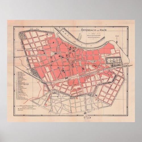 Vintage Map of Offenbach Am Main Germany 1900 Poster