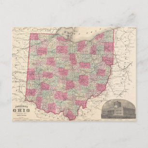 Vintage Map of Ohio (1864) Postcard