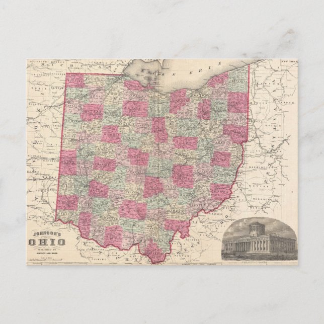 Vintage Map of Ohio (1864) Postcard (Front)
