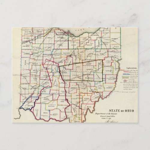 Vintage Map of Ohio 1866 Postcard