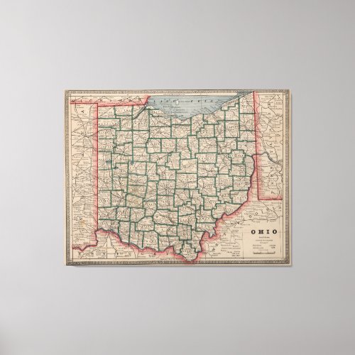 Vintage Map of Ohio 1883 Canvas Print