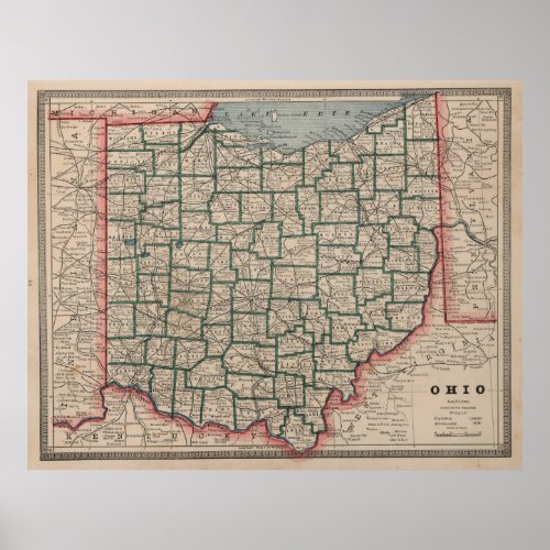 Vintage Map of Ohio 1883 Poster