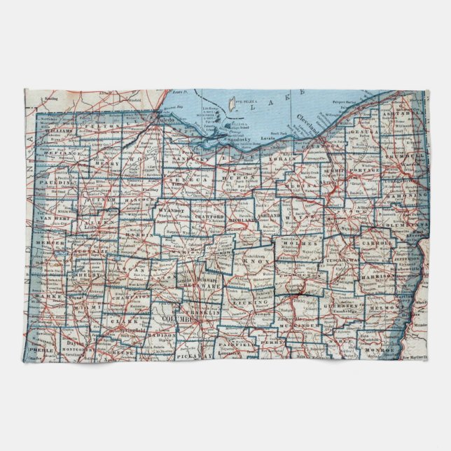 Vintage Map of Ohio (1921) Kitchen Towel (Horizontal)