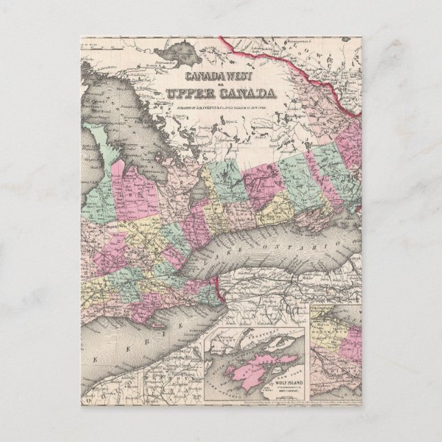Vintage Map of Ontario (1857) Postcard (Front)