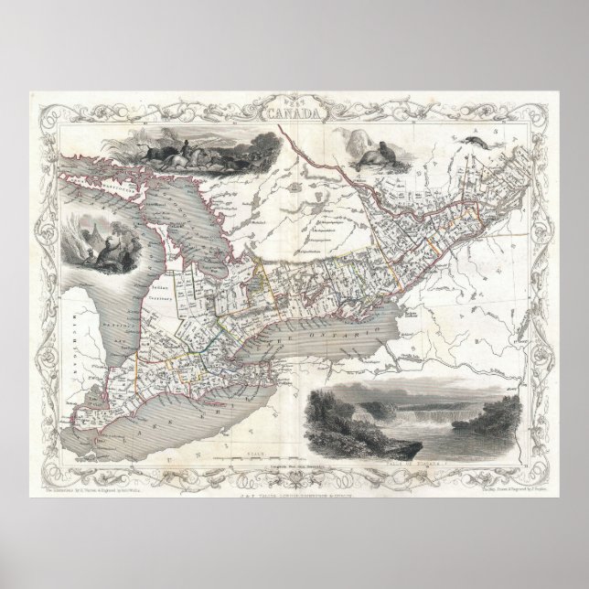 Vintage Map of Ontario Canada (1850) Poster (Front)