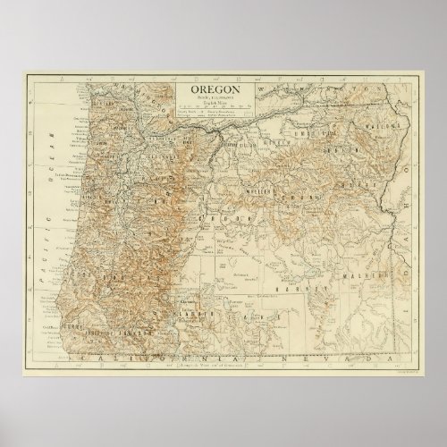 Vintage Map of Oregon 1911 Poster