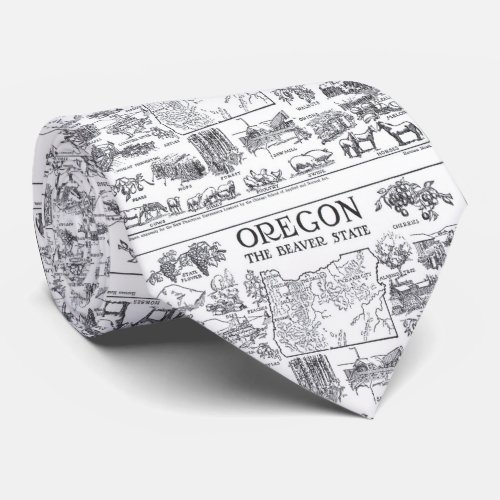 Vintage Map of Oregon 1912 _ BW Neck Tie