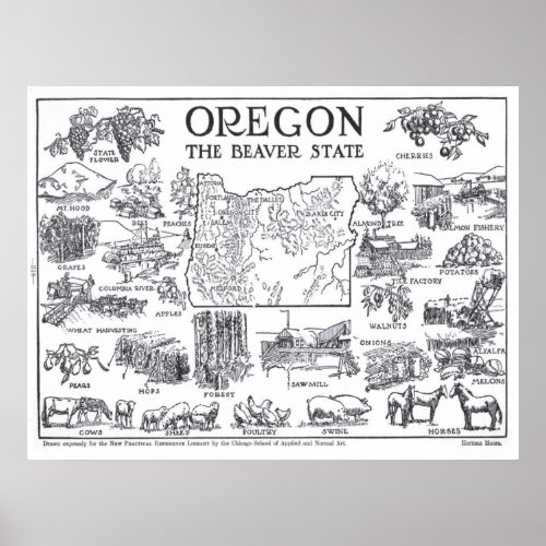Vintage Map of Oregon 1912 _ BW Poster