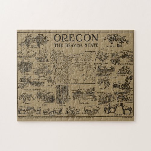 Vintage Map of Oregon 1912 Jigsaw Puzzle