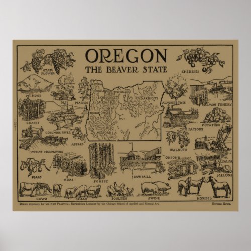 Vintage Map of Oregon 1912 Poster