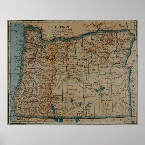 Vintage Map of Oregon 1921 Poster