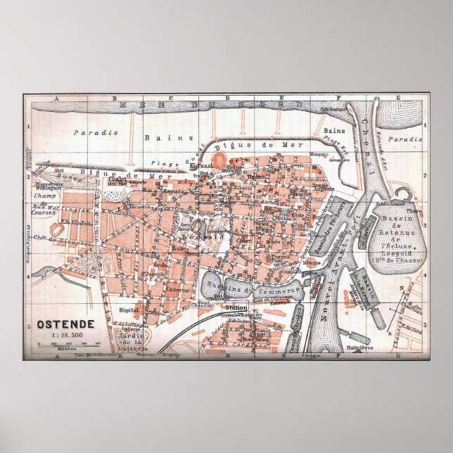 Vintage Map of Ostend Belgium (1905) Poster (Front)