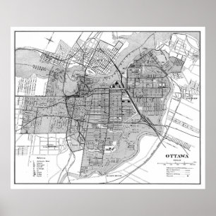 Vintage Map of Ottawa Canada (1915) BW Poster