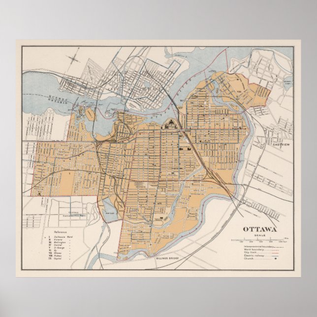 Vintage Map of Ottawa Canada (1915) Poster (Front)