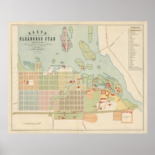 Vintage Map of Oulu Finland 1886 Poster