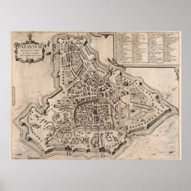 Vintage Map of Padua Italy (1618) Poster (Front)
