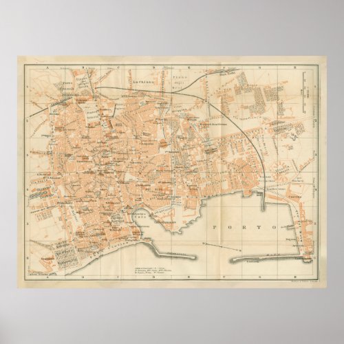 Vintage Map of Palermo Italy 1900 Poster